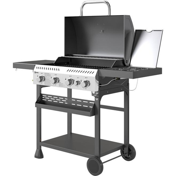 Gril à gaz 12 KW 4+1 brûleurs Chariot de barbecue en acier inoxydable avec brûleur latéral thermomètre grille de cuisson ouvre-bouteille étagères latérales gril à gaz pour balcon camping 135 x 55 x 103 cm |