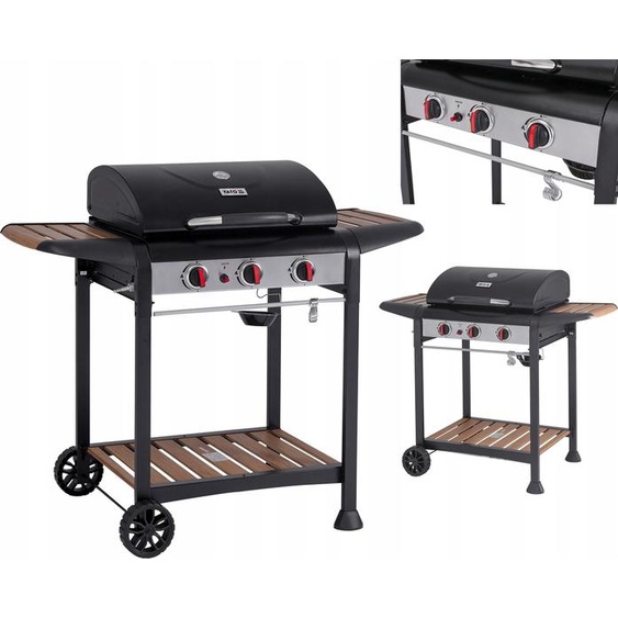 Gril à gaz 9kW, 3 brûleurs, acier 122 x 57 x 98 cm