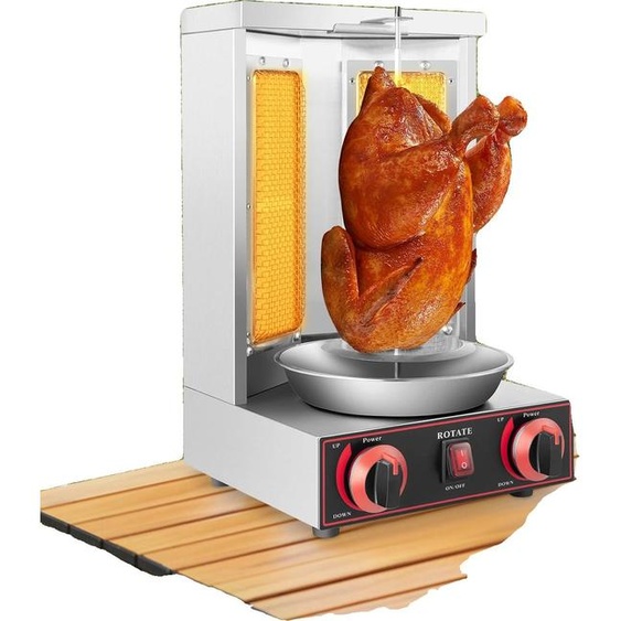 Gril à kebab à gaz, puissance absorbée de 3000W, tension de 220V, construction en acier inoxydable, design de chauffage à 360°, convient pour plusieurs types de viande