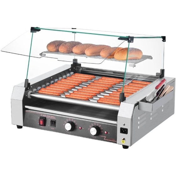Gril électrique pour hot-dogs - Gril à rouleaux - Gril à saucisses - Chauffe-pain - Puissance 2200W