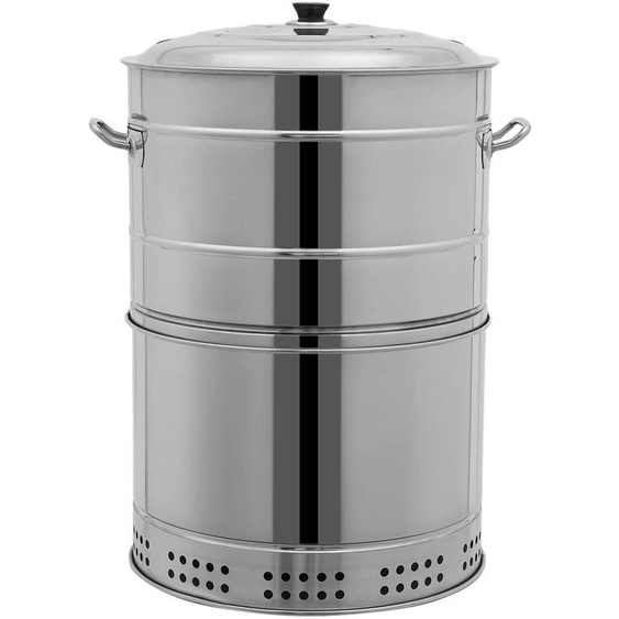 Gril portable - Gril à charbon de 40 cm - Gril rotatif vertical pour brochettes - Barbecue à faible émission de fumée - Pour 50 brochettes - Idéal pour le camping et le jardin - Argenté
