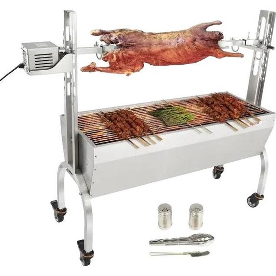 Gril rotisserie, 46 pouces, capacité 90 lbs, acier inoxydable, gril électrique, moteur 50W