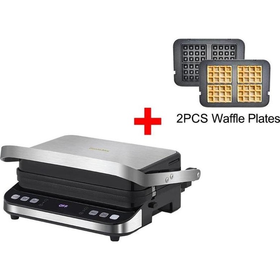 Grill électrique à contact - BCG02D Grill à panini - 2000 W - Écran numérique - Ouvrable à 180° - Revêtement antiadhésif - Plaque supplémentaire - Prise européenne - Rouge