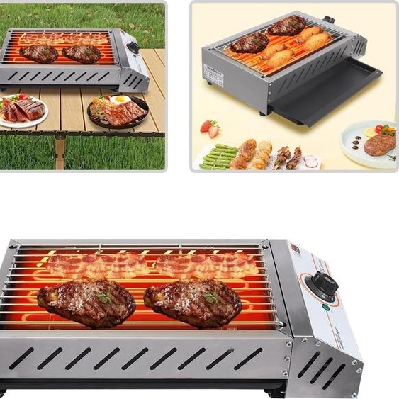Grill électrique de table - SC-JHD9-T - Puissance 2,5 kW - Température réglable de 50 à 300 °C - Acier inoxydable - Prise UE - Surface de cuisson 42,5 × 22 cm