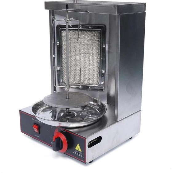 Grill électrique pour shawarma/kebab - Grill à kebab vertical - 2000 W - 0-300 °C - Acier inoxydable - 220 V 50 Hz - Max. 10 kg - Argent