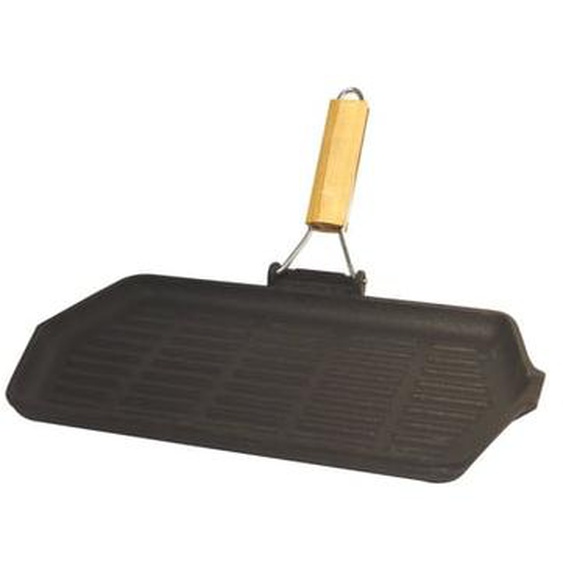 Grill rectangulaire fonte 33,5 x 19,5 cm - manche rétractable