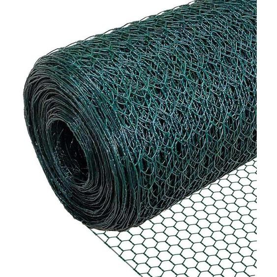 Vounot - Grillage métallique pvc gainé 1x25m - Maille hexagonal 13mm - Filet de clôture pour poulailler vert