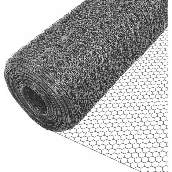 Vounot - Grillage métallique pvc gainé 1x25m - Maille hexagonal 13mm - Filet de clôture pour poulailler gris