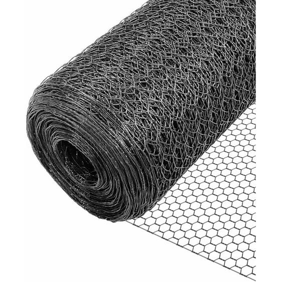 Grillage métallique pvc gainé 1x50m - Maille hexagonal 13mm - Filet de clôture pour poulailler gris