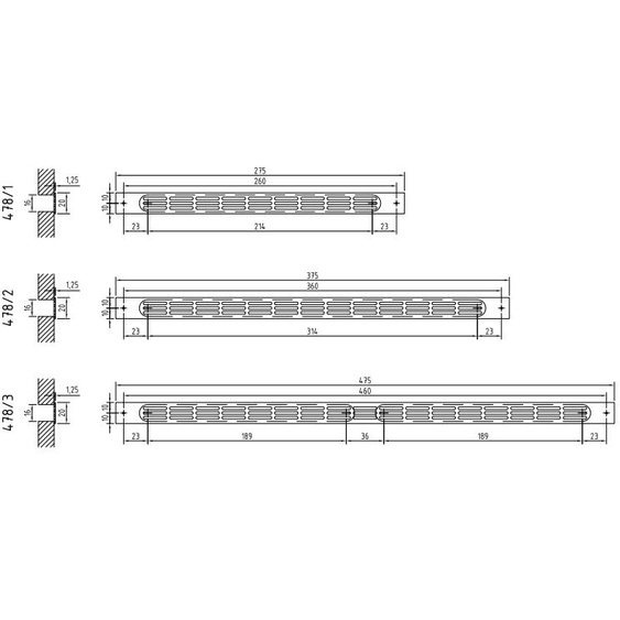 Grille plat interieur simple 475x20mm brun - RENSON - 00478303