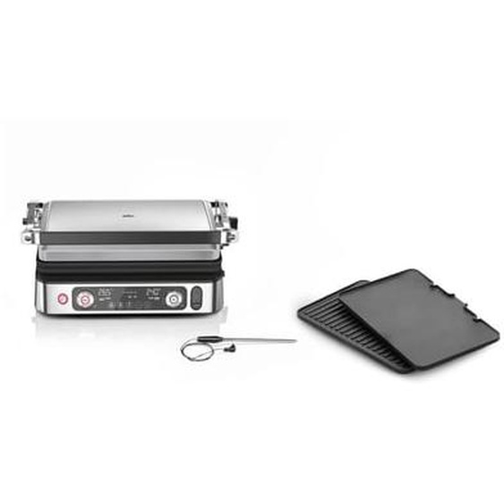 Grille-viande CG9160 inox 2 zones de cuissson, plaques amovible, sonde, 37x23 cm