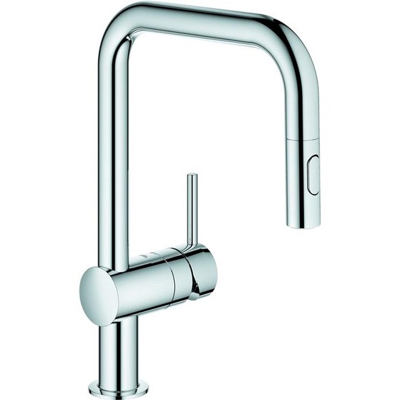 GROHE Minta Mitigeur monocommandé pour évier, portée 225mm, bec en U, extractible, Easy Docking, douchette double, pivotant, 32322002