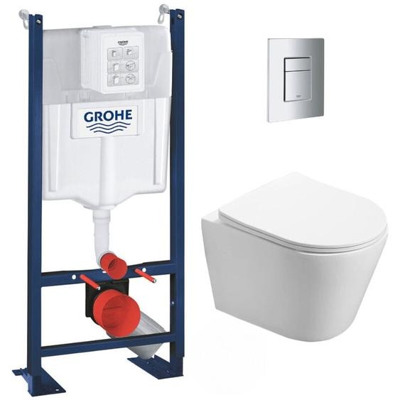 Grohe - Pack wc Bâti autoportant + wc Swiss Aqua Technologies Infinitio sans bride + Plaque chrome (ProjectInfinitio-1)