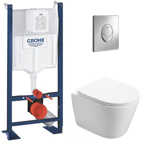 Grohe - Pack wc Bâti autoportant + wc Swiss Aqua Technologies Infinitio sans bride + Plaque chrome (ProjectInfinitio-2)
