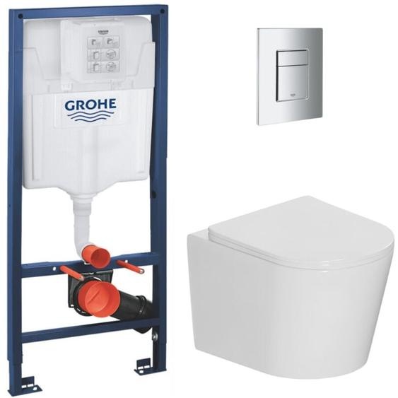 Grohe - Pack wc bâti-support Rapid sl + wc suspendu sans bride + abattant SoftClose + plaque chrome, blanc (rapidsl-cetor)