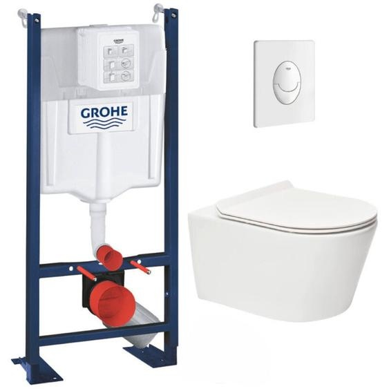 Grohe - Pack wc Rapid sl autoportant + wc sans bride sat Brevis + Abattant ultra-fin softclose Plaque blanche (ProjectBrevis-3)