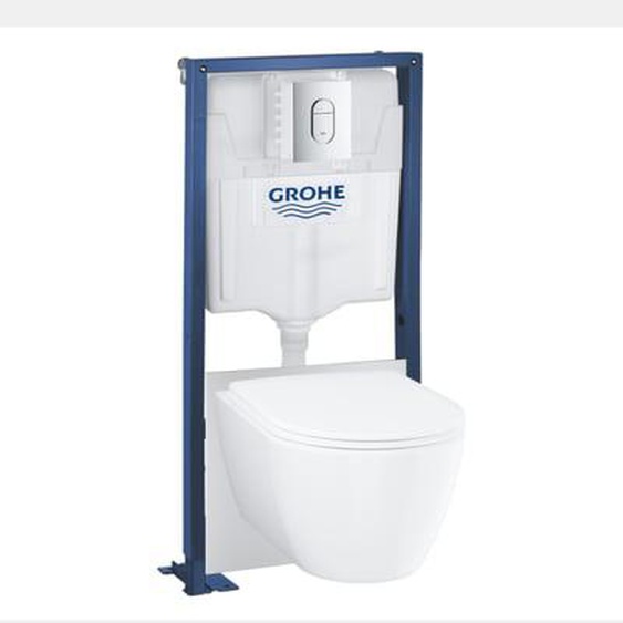 Grohe Pack WC suspendu sans bride Essence + abattant + plaque chromée + bâti Grohe