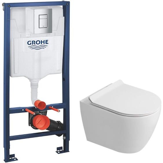 Grohe Rapid SL Pack WC bâti-support + WC suspendu sans bride Ceramia avec abattant SoftClose + plaque chrome (GRRCEPXWR14-FR)