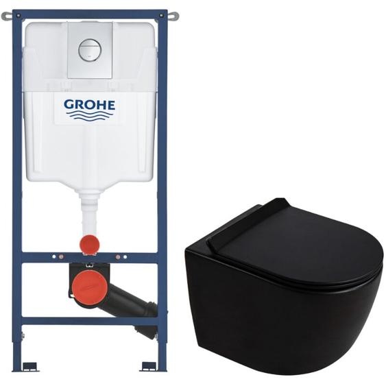 Grohe Solido pack WC bâti-support 4-en-1 + WC suspendu sans bride Ceramia PixL avec abattant SoftClose + plaque (GRRCEPXBMT01-FR)