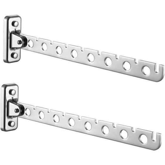 Groofoo - Lot de 2 Étendoirs Muraux Rabattables en Acier Inoxydable - Accroche Murale pour Vêtements, Linge - Idéal Chambre, Salon, Balcon (Sliver 8