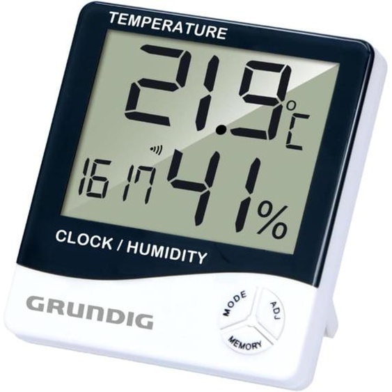 Grundig Station météo numérique - thermomètre et hygromètre intérieur et extérieur - station météo radio avec alarme et horloge - écran LCD - 9.5 x 10.5 x 2 cm - blanc/noir
