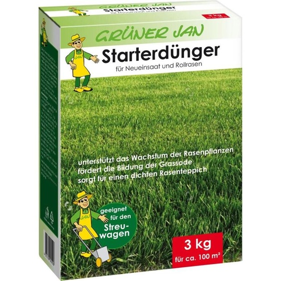 Grüner Jan Engrais de démarrage 3kg Gazon en rouleau Semis Fertilizer Jardin complet longue durée