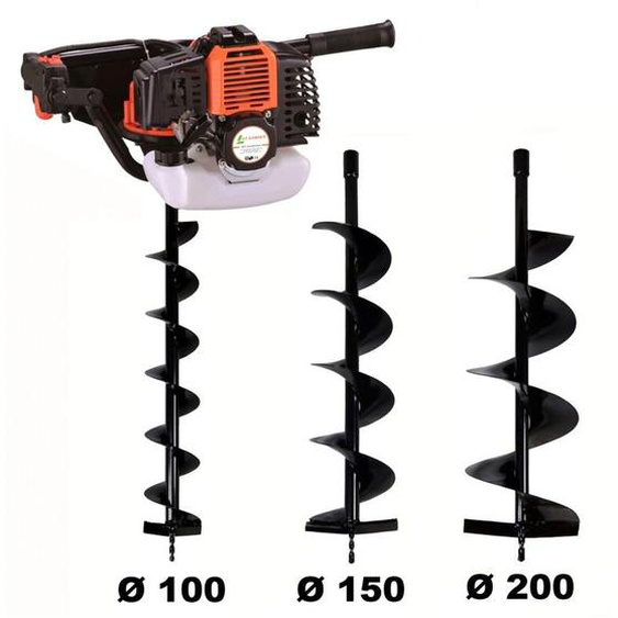 Tarière thermique 52 cm3 - 3 cv + lot de 3 mèches (100, 150 et 200 mm)