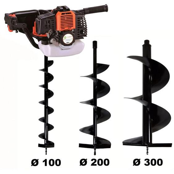 Tarière thermique 52 cm3 - 3 cv + lot de 3 mèches (100, 200 et 300 mm)