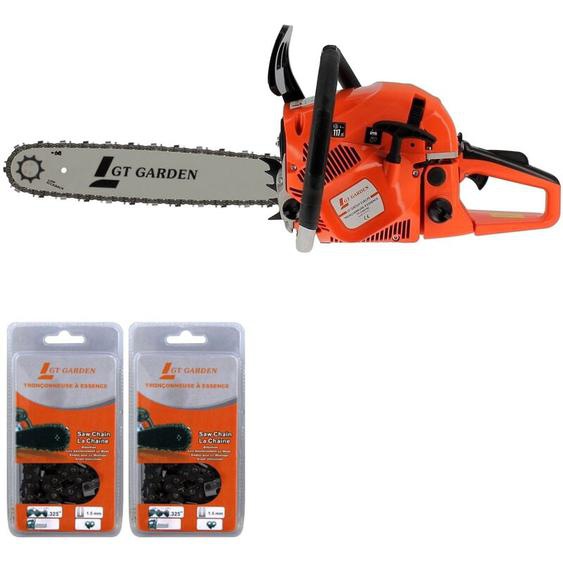 Tronçonneuse thermique 62 cm3, 3.5 cv, guide 40 cm, 2 chaînes