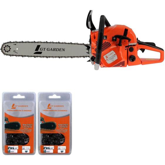 Gt Garden - Tronçonneuse thermique 62 cm3, 3.5 cv, guide 50 cm, 2 chaînes