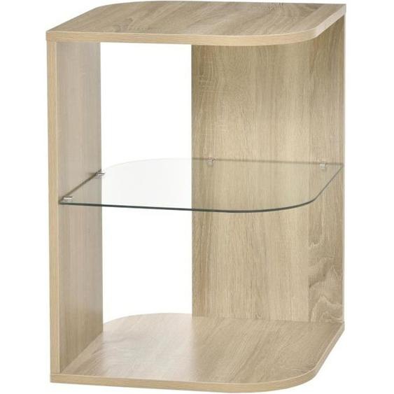 Guéridon contemporain HOMCOM - étagère verre trempé - aspect chêne clair