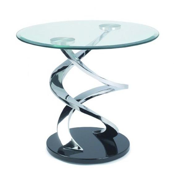 Guéridon CYCLONE en verre et piètement acier torsadé
