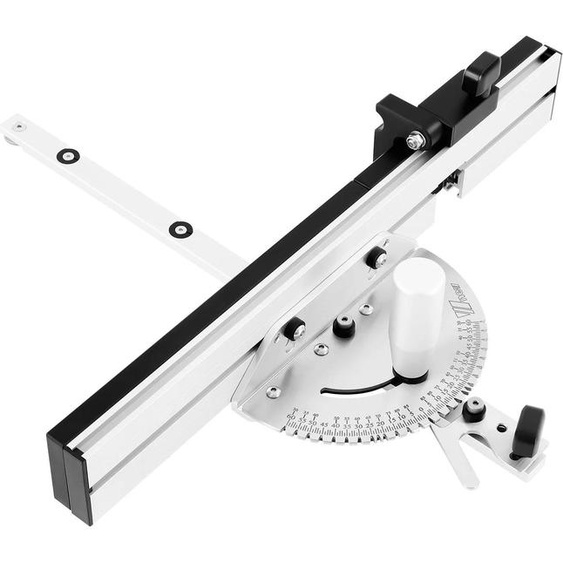 Guide donglet de précision pour scie circulaire de table - Angle réglable de 0 à 60° - Guide de 45 cm - Flip-Stop double position - Aluminium & résine phénolique - Argenté