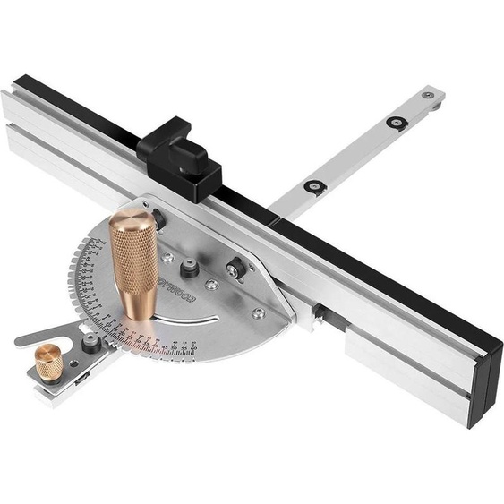 Guide donglet pour scie circulaire de table - Kit Joint-Jig - Poignée en laiton - Rail 450 mm - Guide dangle 27° - Arrêt de rainurage - Pour scie circulaire de table et table de fraisage