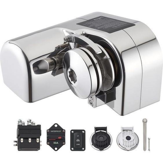 Guindeau électrique 12 V 600 W - Force de traction max. 260 kg - Acier inoxydable 316 - Pour bateaux de 7 à 9 m - Pour chaînes de 6 mm et cordes en nylon de 14 à 16 mm
