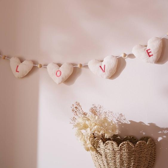 Guirlande coeurs en gaze de coton écru