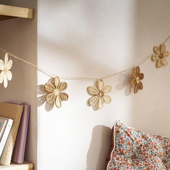 Guirlande fleurs rotin beige