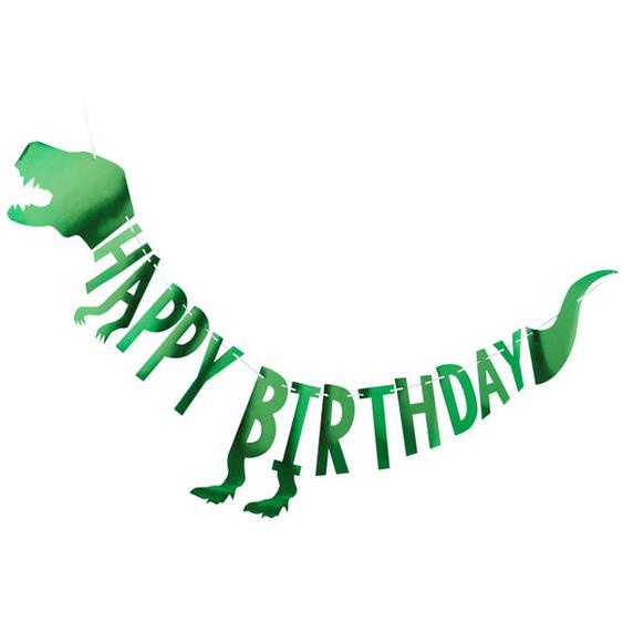 Guirlande Happy Birthday Dinosaure en papier vert 2m