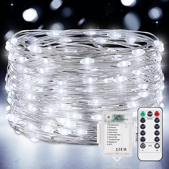 Guirlande LED à Pile 12M 12 LED Guirlande Lumineuse Pile 8 Modes Guirlande Lumineuse LED avec Minuterie et Télécommande(Blanc