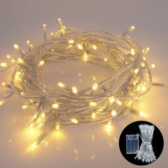 Guirlande lumineuse 10 m 100 LED à piles pour intérieur et extérieur, décoration de jardin, fête de mariage, Noël, blanc chaud