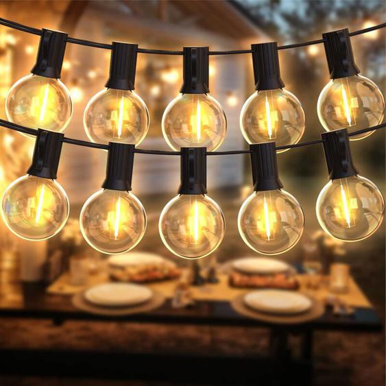 Aafgvc - Guirlande lumineuse, 15M Guinguette Guirlande Lumineuse Extérieures, led Guirlande Lumière Exterieur avec 26 Ampoules E12 G40 en Plastique