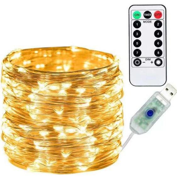 Guirlande lumineuse 20m 200LED USB-8 Modes-Télécommande-Blanc Chaud-Mariage, Fête, Maison, Décoration de Noël