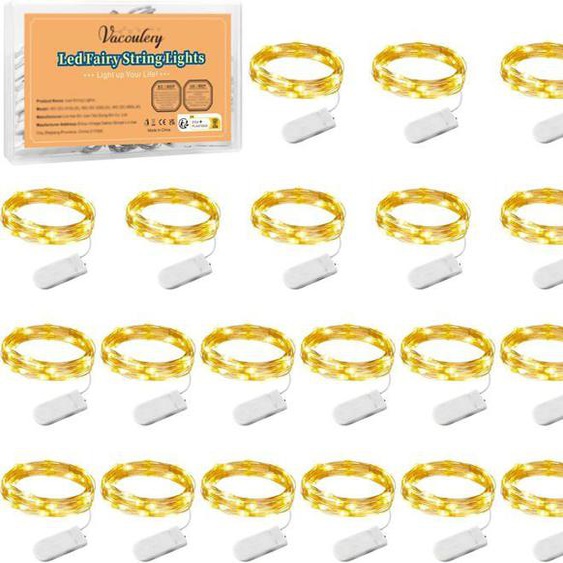 Guirlande Lumineuse [2pcs0],Mini Guirlande LED a Pile 1M 10 LEDs Fil de Cuivre Intérieur et Extérieur Décoration Lumière(Blanc