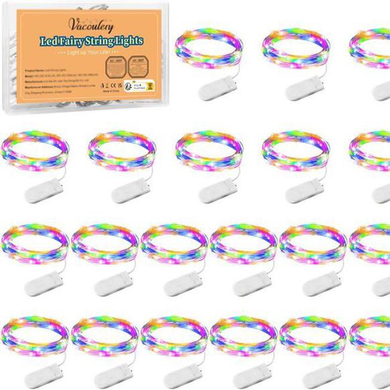 Guirlande Lumineuse [2pcs0],Mini Guirlande LED a Pile 1M 10 LEDs Fil de Cuivre Intérieur et Extérieur Décoration Lumière(Coloré)