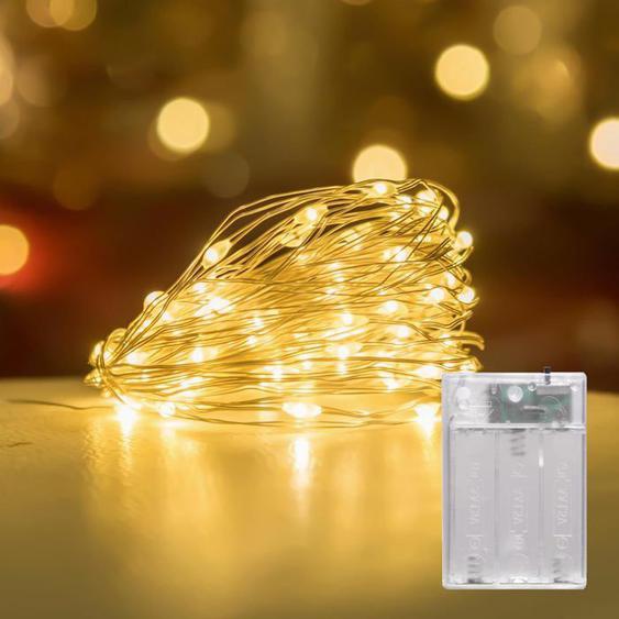 Guirlande lumineuse à piles Avec fonction de minuterie Micro LED Pour Noël,chambre à coucher,fête,mariage,Halloween Blanc chaud 5m