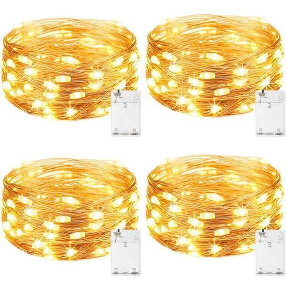 Guirlande Lumineuse Batterie Lot de 4 Mini LED Noël Fil de Cuivre Halloween 5m 50 LED Intérieur Extérieur Décoration Lumière (U)