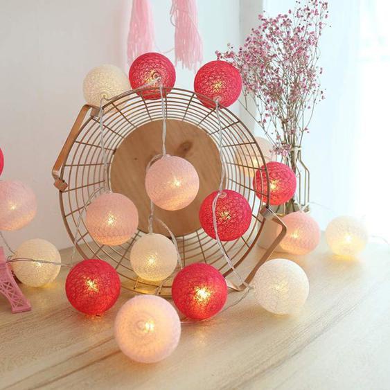 Guirlande Lumineuse Boule Coton,Interieur Decoration Noël Deco,3.5M 20er LED Globe Light,Fille,Princesse,Enfant,Bebe(4cm