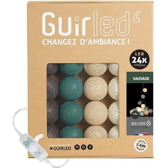Guirlande lumineuse boules coton LED USB - GUIRLED - Sauvage - 24 boules 2,4m - 3 intensités - Veilleuse bébé 2h