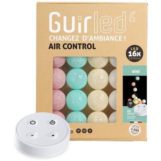 Guirlande lumineuse boules coton LED USB - Télécommandée - 16 boules 1,6m - Veilleuse bébé 2h - GUIRLED
