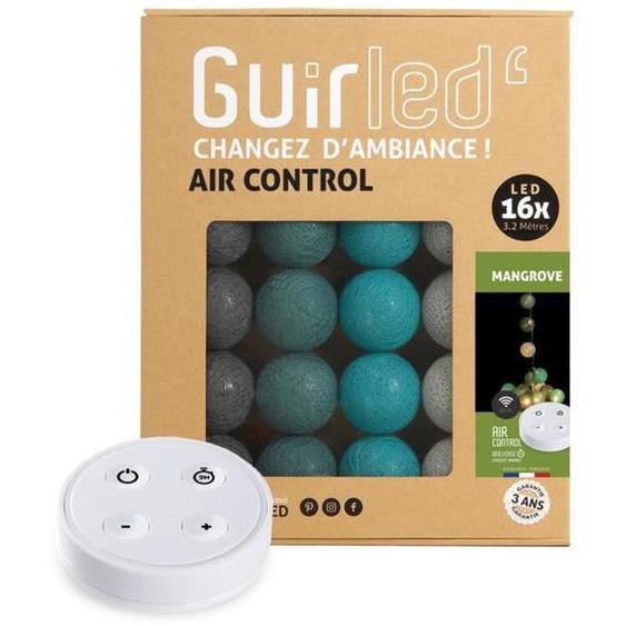 Guirlande lumineuse boules coton LED USB - Télécommandée -Veilleuse bébé 2h - 4 intensités - 16 boules 1,6m - Mangrove